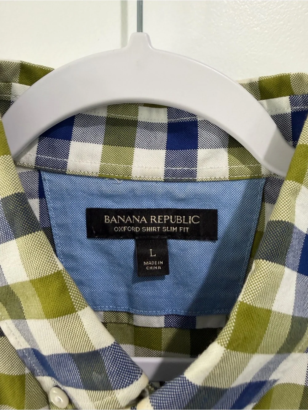 Banana Republic Olive, Navy & White Plaid Button-Down Shirt